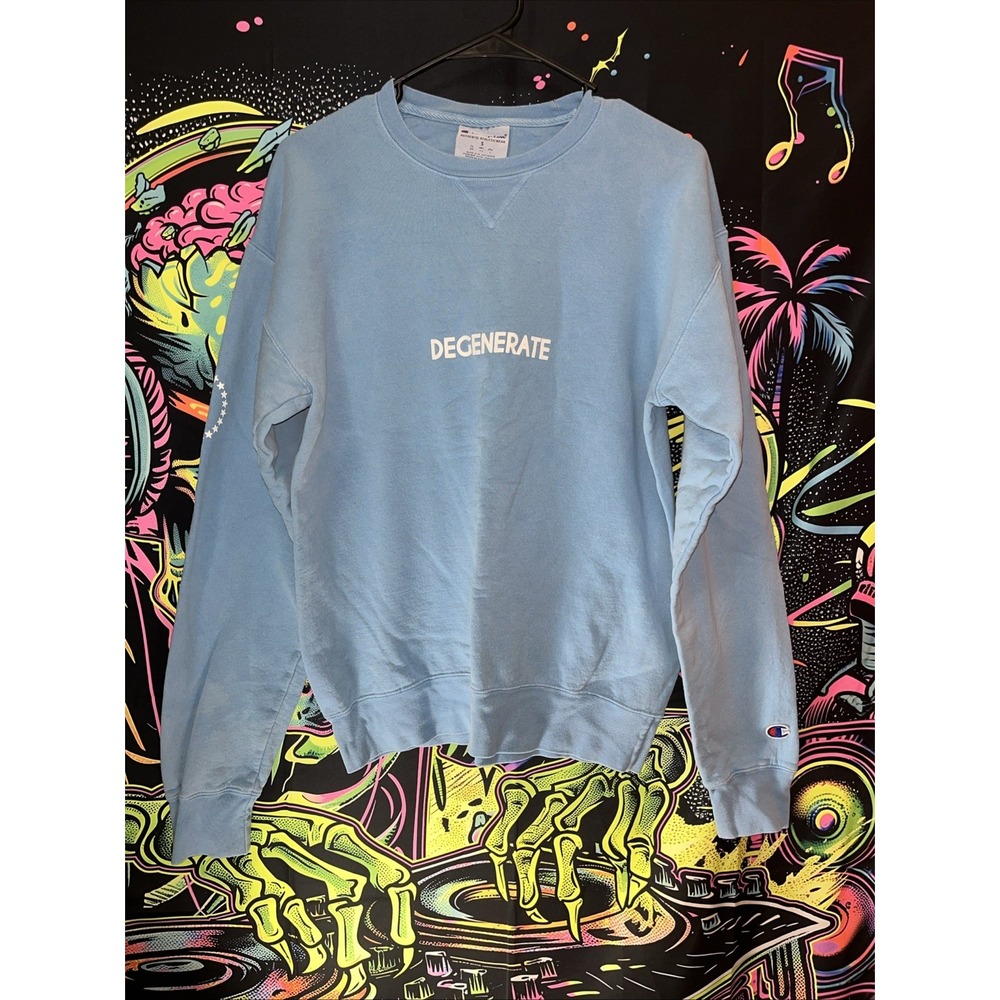Light Blue Bar Stool Sports Champion Crew Neck Sweater Degenerate